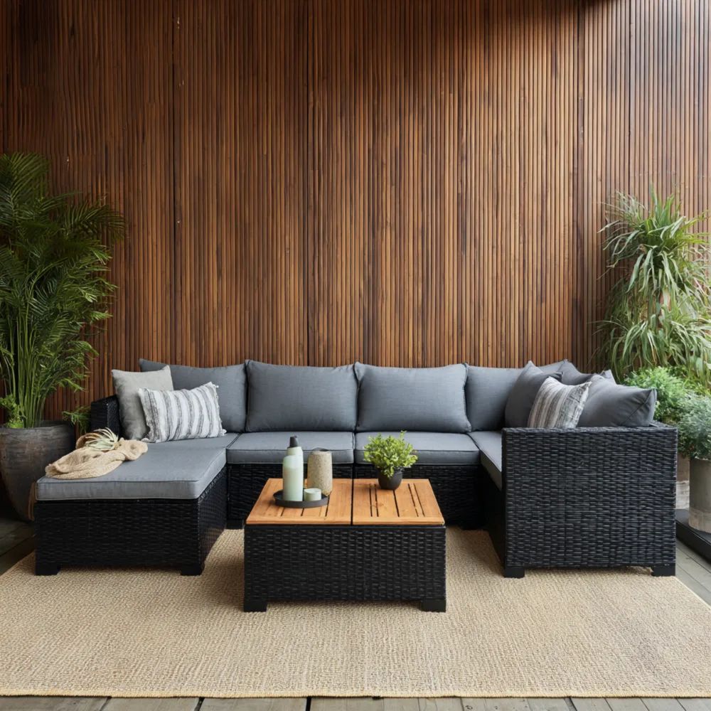 Garten-Sofaset Polyrattan 200x70x65 cm - Dunkelgrau - Moderner Stil