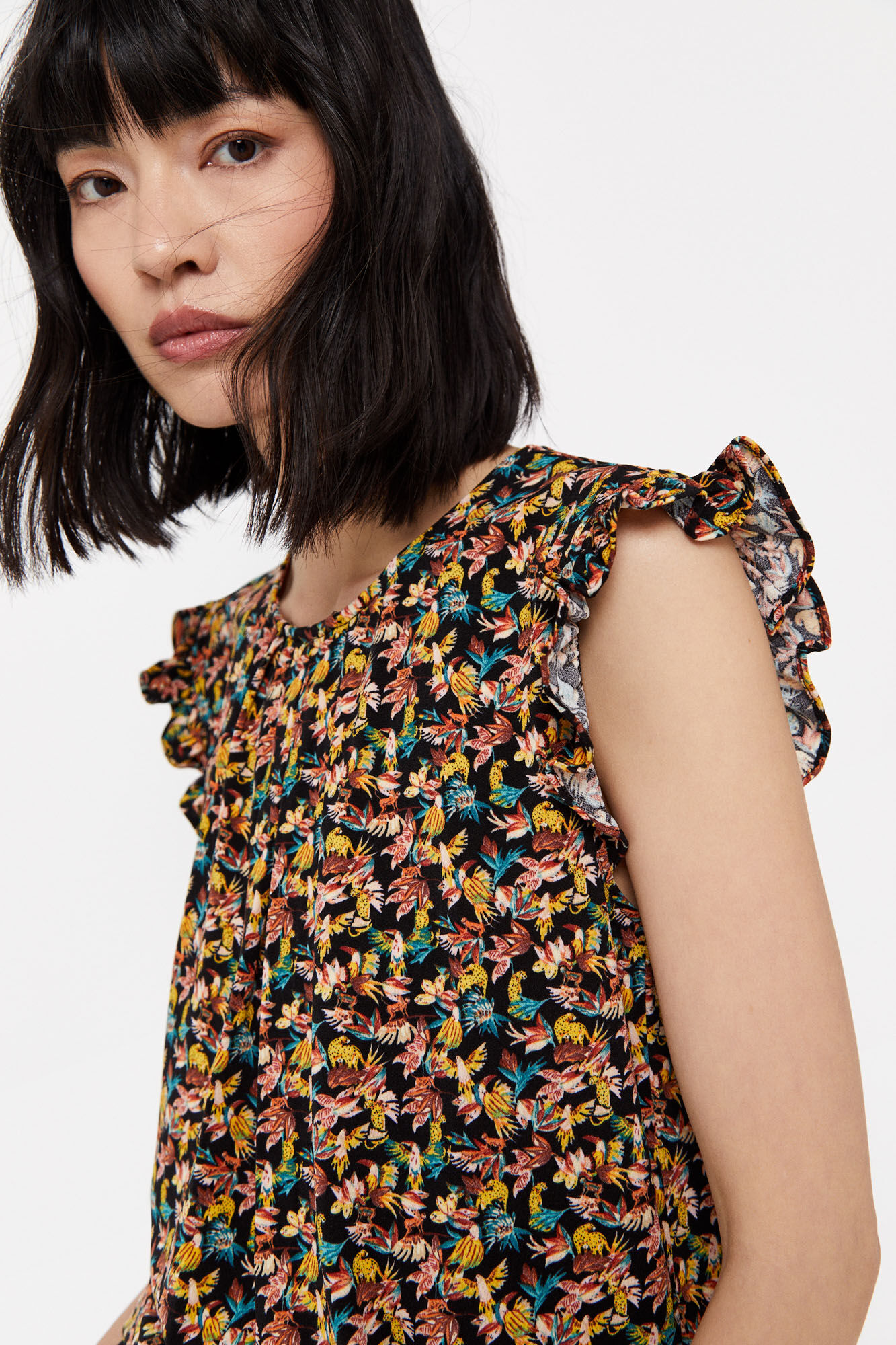 Blusa de malha plissada - Estampa azul