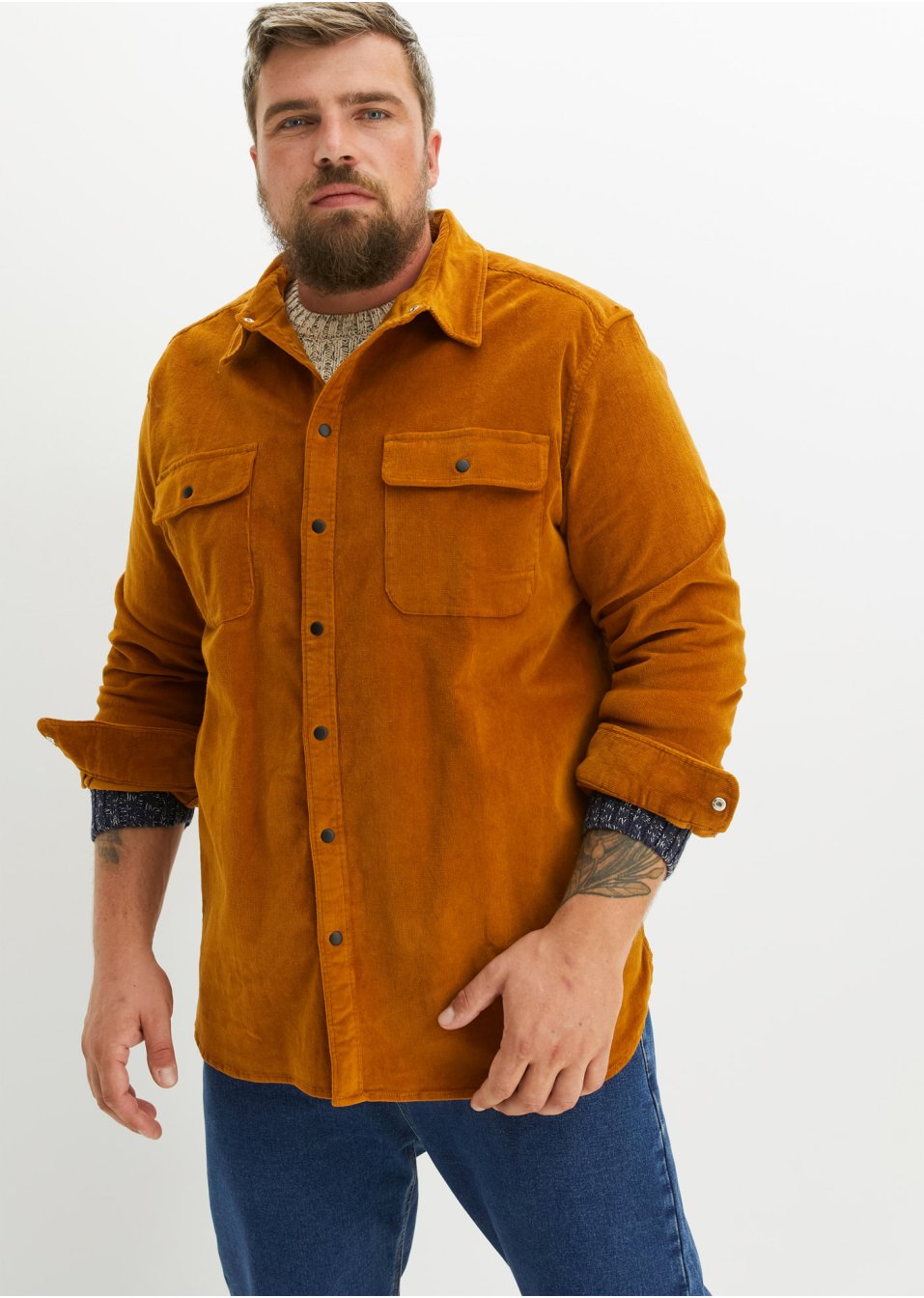 Chemise manches longues en velours côtelé, Loose Fit