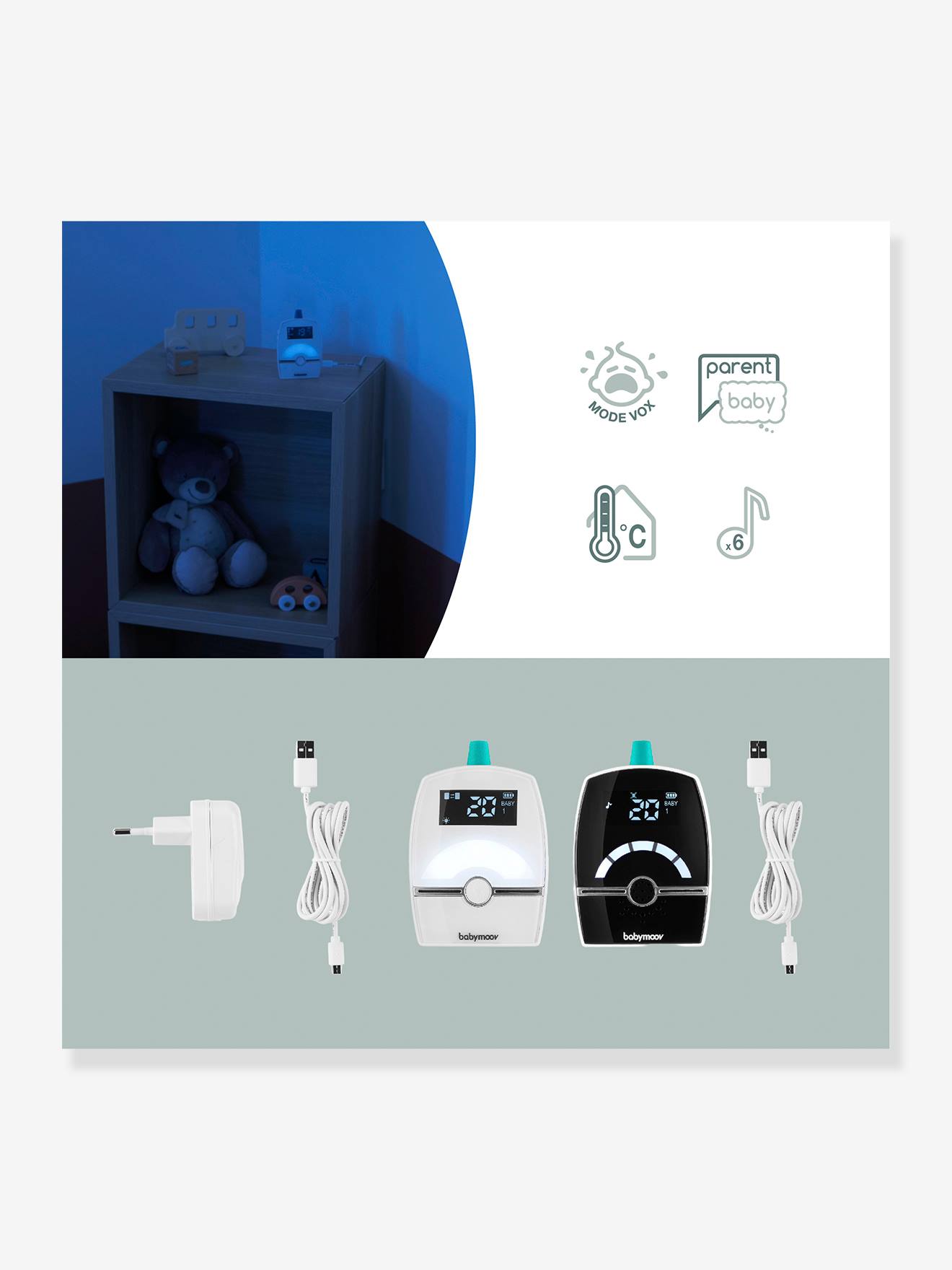 Monitor de bebê BABYMOOV Premium Care, tamanho médio, branco, liso