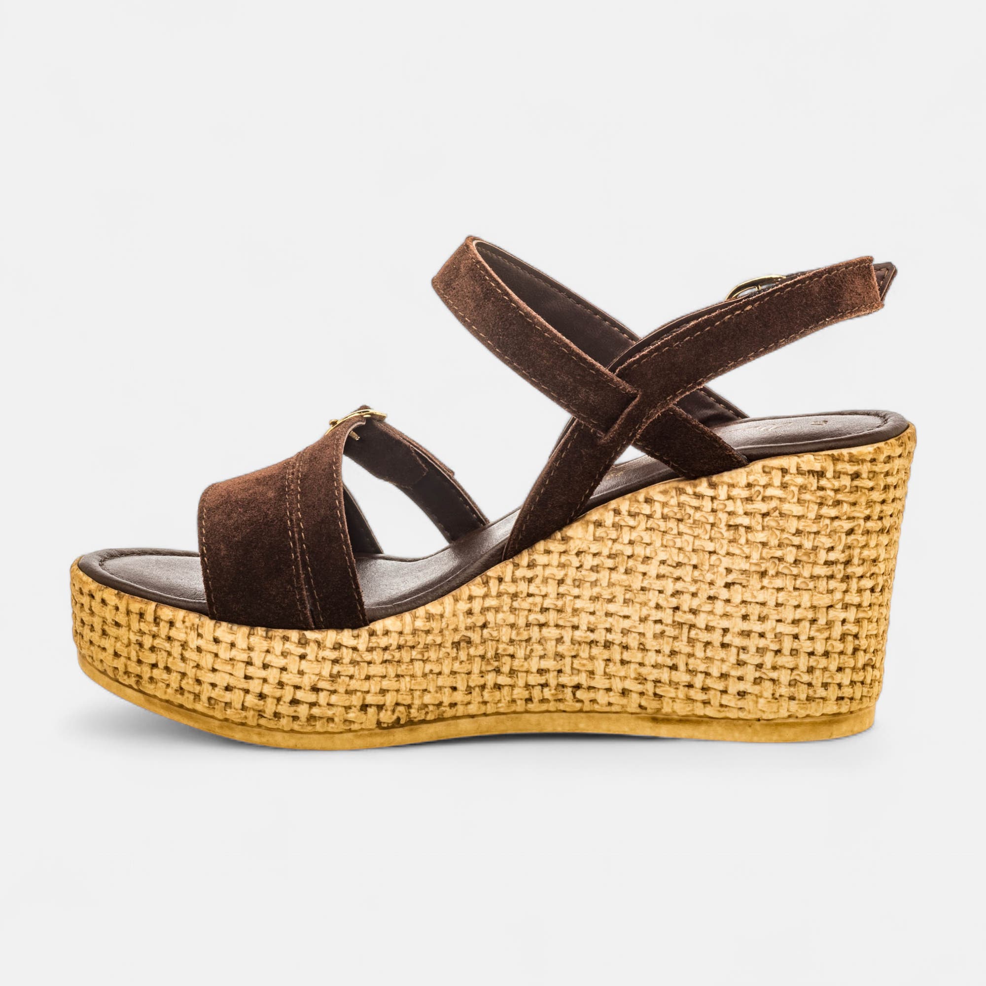 Nu-pieds à talon compensé Femme en cuir marron