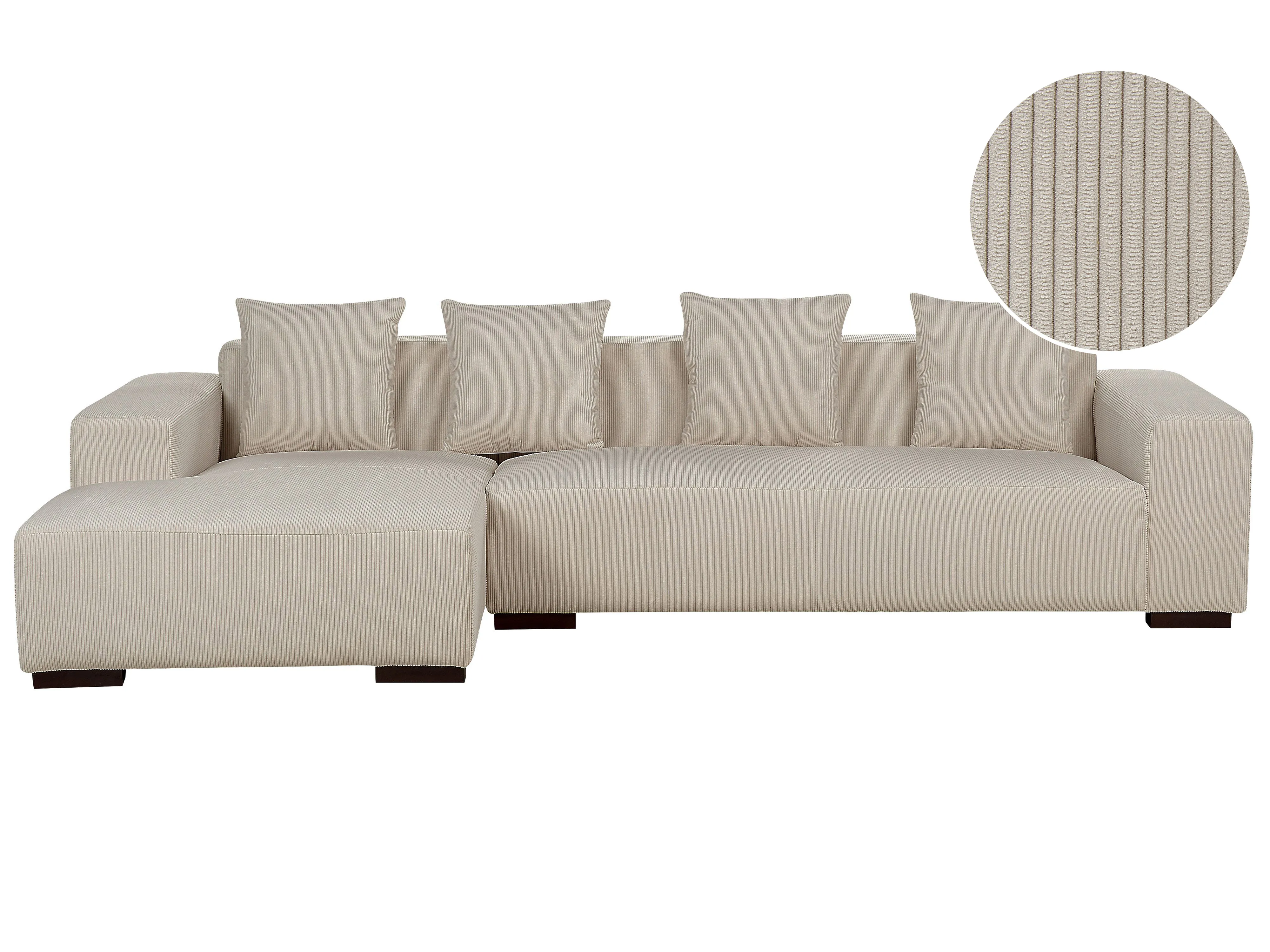 Hoekbank 4-zits LUNGO Corduroy Beige rechtszijdig