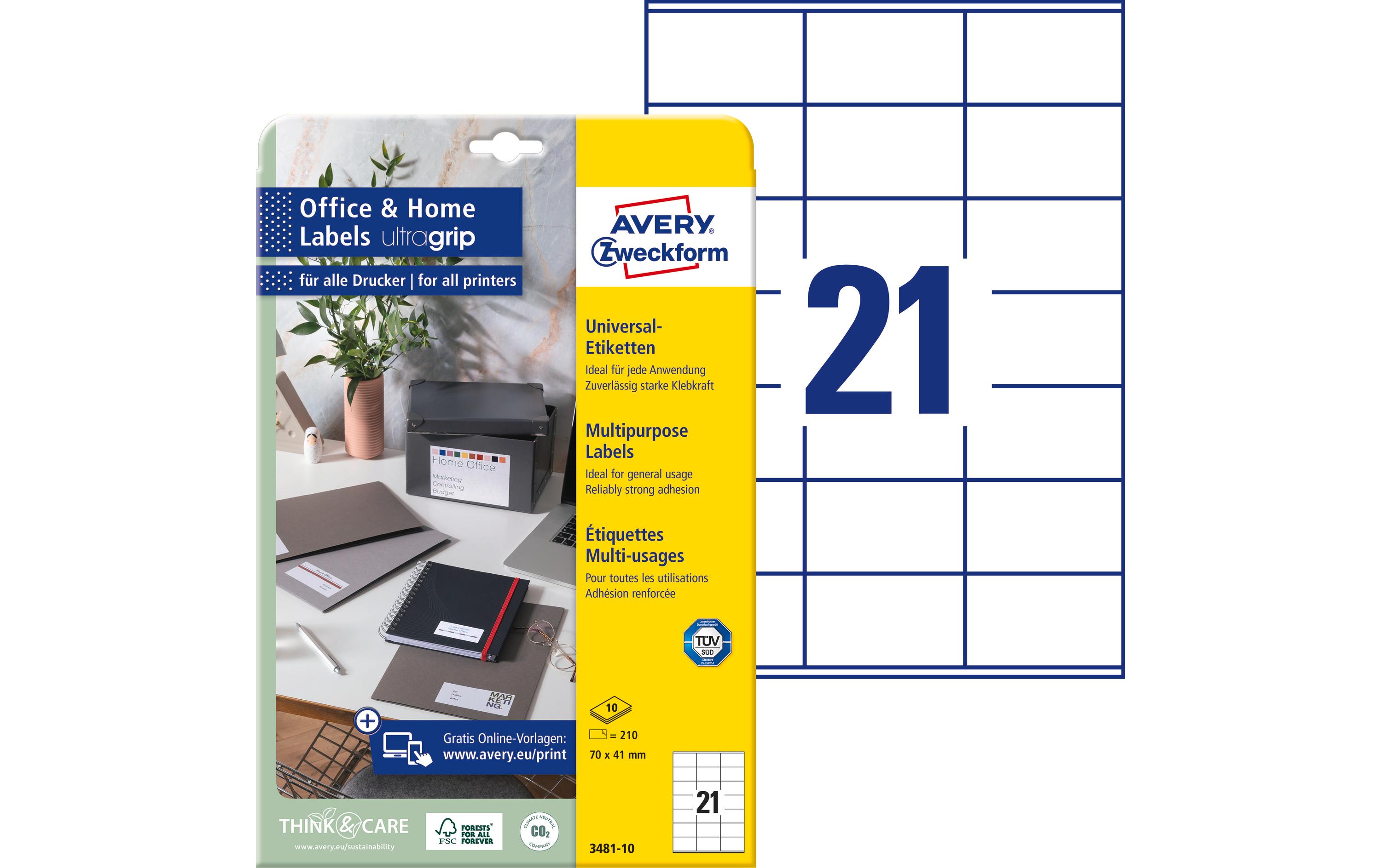 Universal-Etiketten 3481 70 x 41 mm, 10 BlattWeisse Aufkleber, permanent haftend
