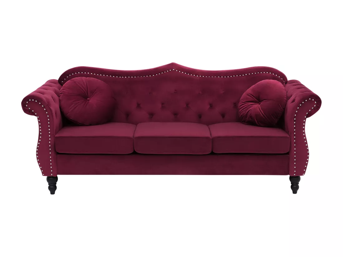 Canapé Chesterfield 3 places en velours rouge SKIEN