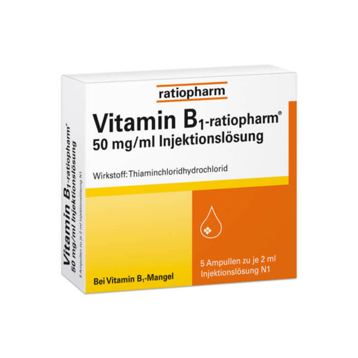 Vitamin B1 ratiopharm 50mg / ml Injektionslösung Ampullen, 5X2 ml