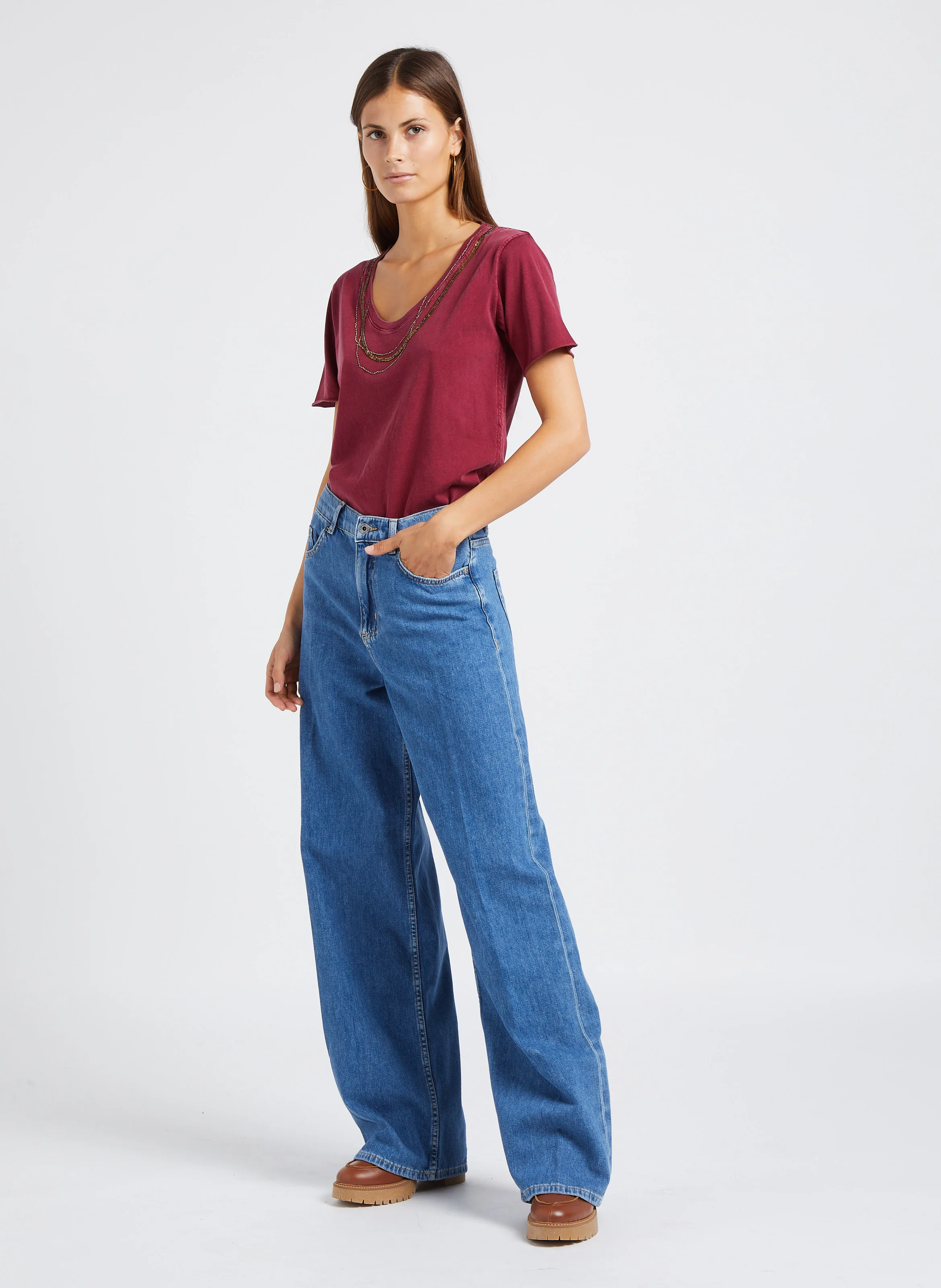 TIZIA - Tee-shirt col rond en coton bio | Rouge