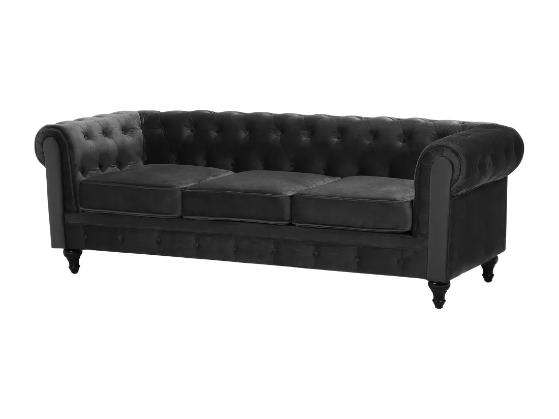 Ensemble canapé et fauteuil en velours noir 4 places CHESTERFIELD