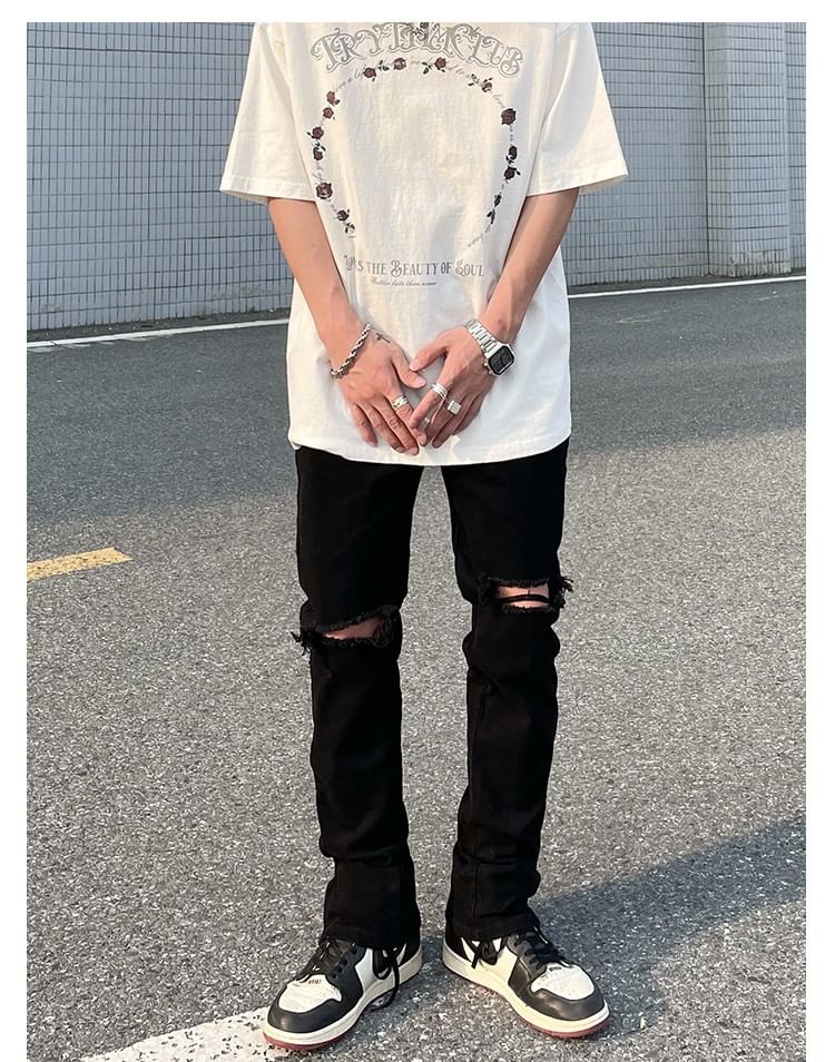 Savenne - Mid Rise Distressed Slim Fit Jeans