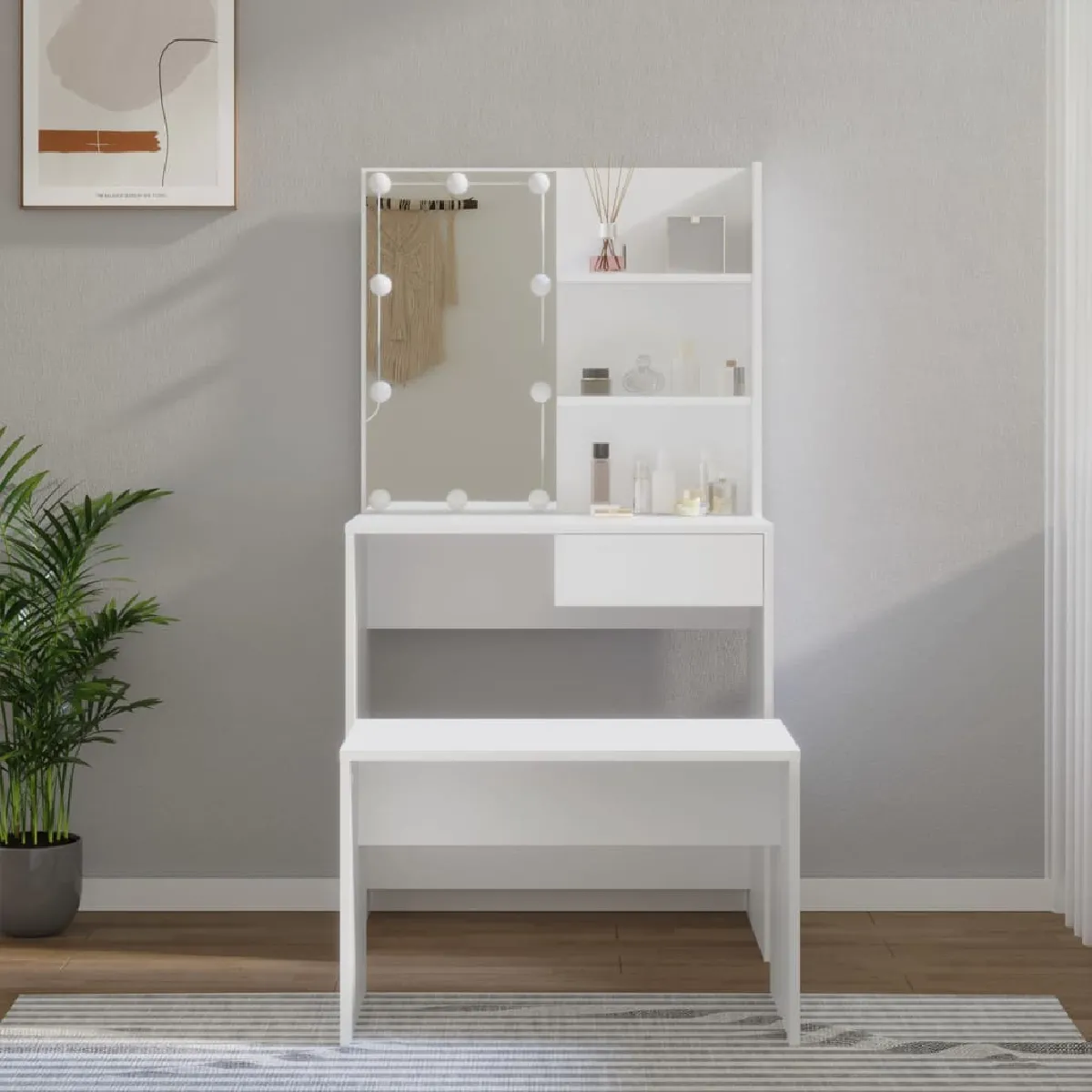 vidaXL Ensemble de coiffeuse avec LED - Blanc