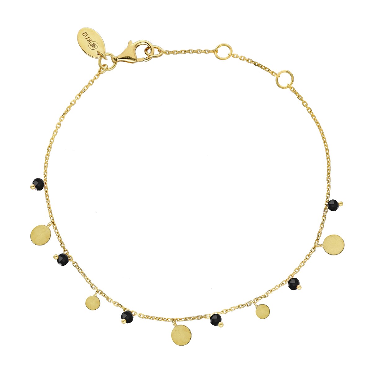 Bracelet Argent Doré Pampilles Et Pierres Spinelle Noires