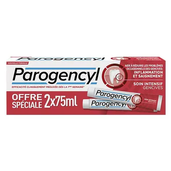 Pasta de dentes Parogencyl para cuidado intensivo das gengivas, embalagem com 2 unidades de 75ml