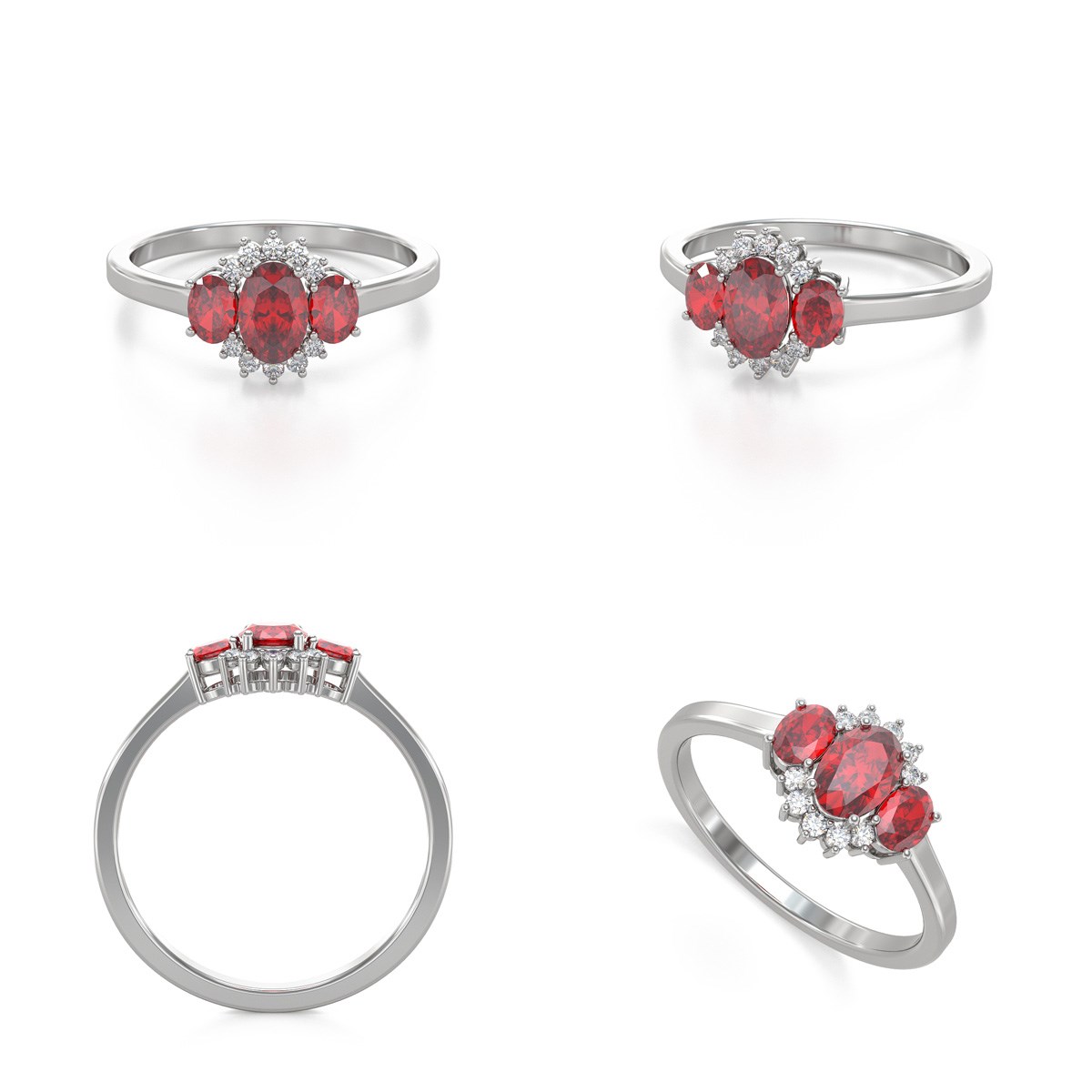 Bague ADEN Or 585 Blanc Rubis et diamants 1.358grs
