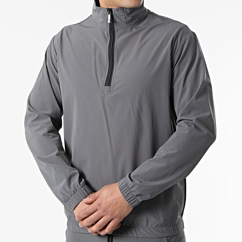 Ensemble De Survetement Veste Col Zippé Pantalon Jogging Gris Anthracite
