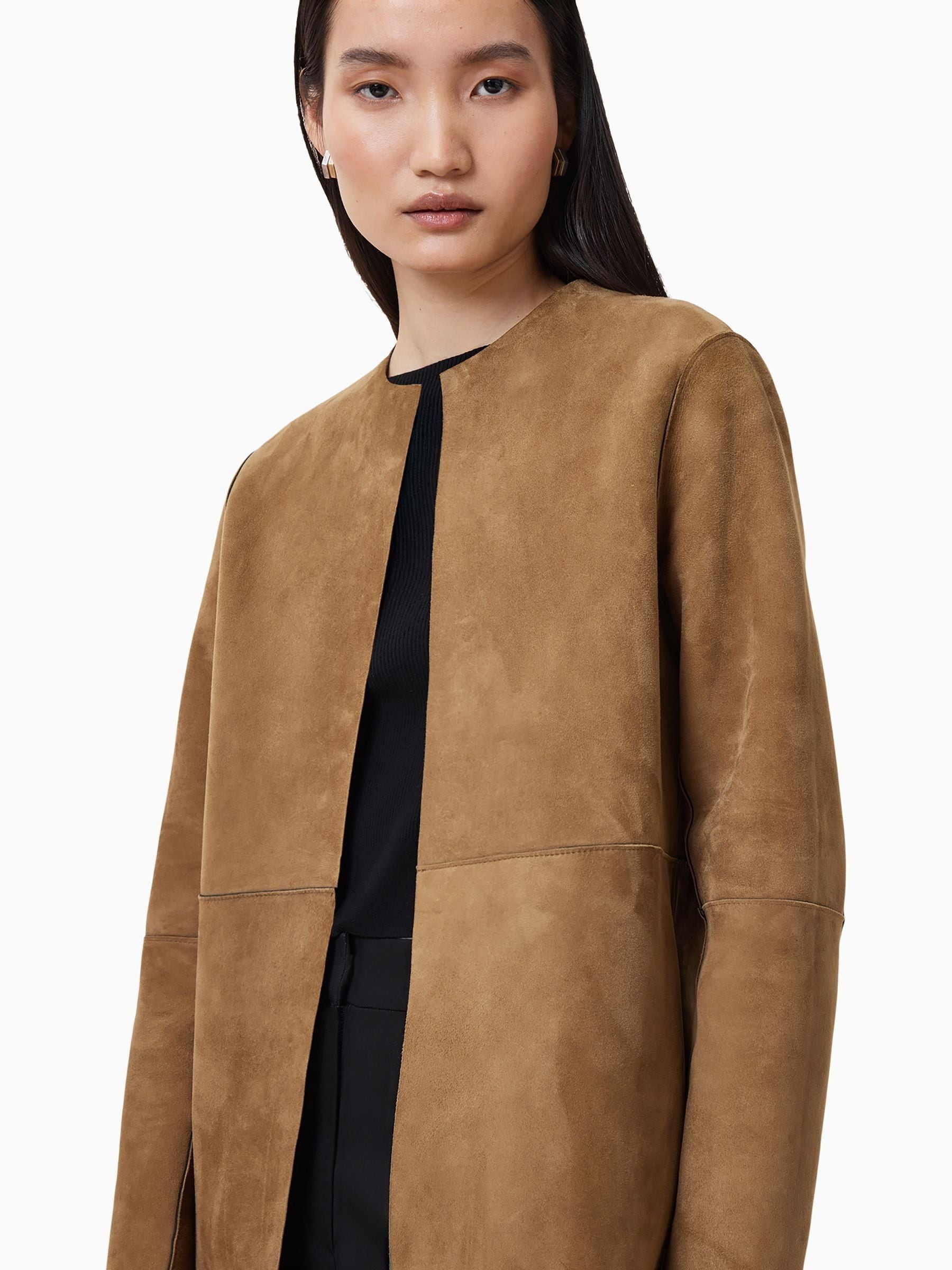AllSaints Selby Omkeerbare Bruine/Zwarte Suède Trenchcoat