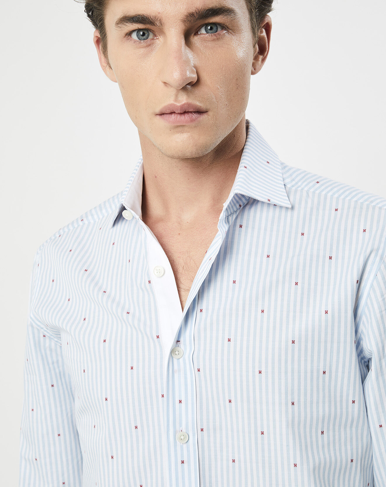 Hackett London Chemise Slim Fit à rayures & points bleu clair