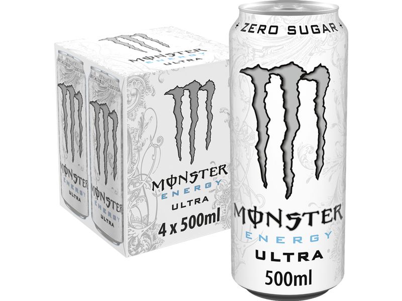 Monster Energy Drink Ultra 4 x 0.5 l Erfrischendes Getränk mit Taurin, Inositol und Vitamin B