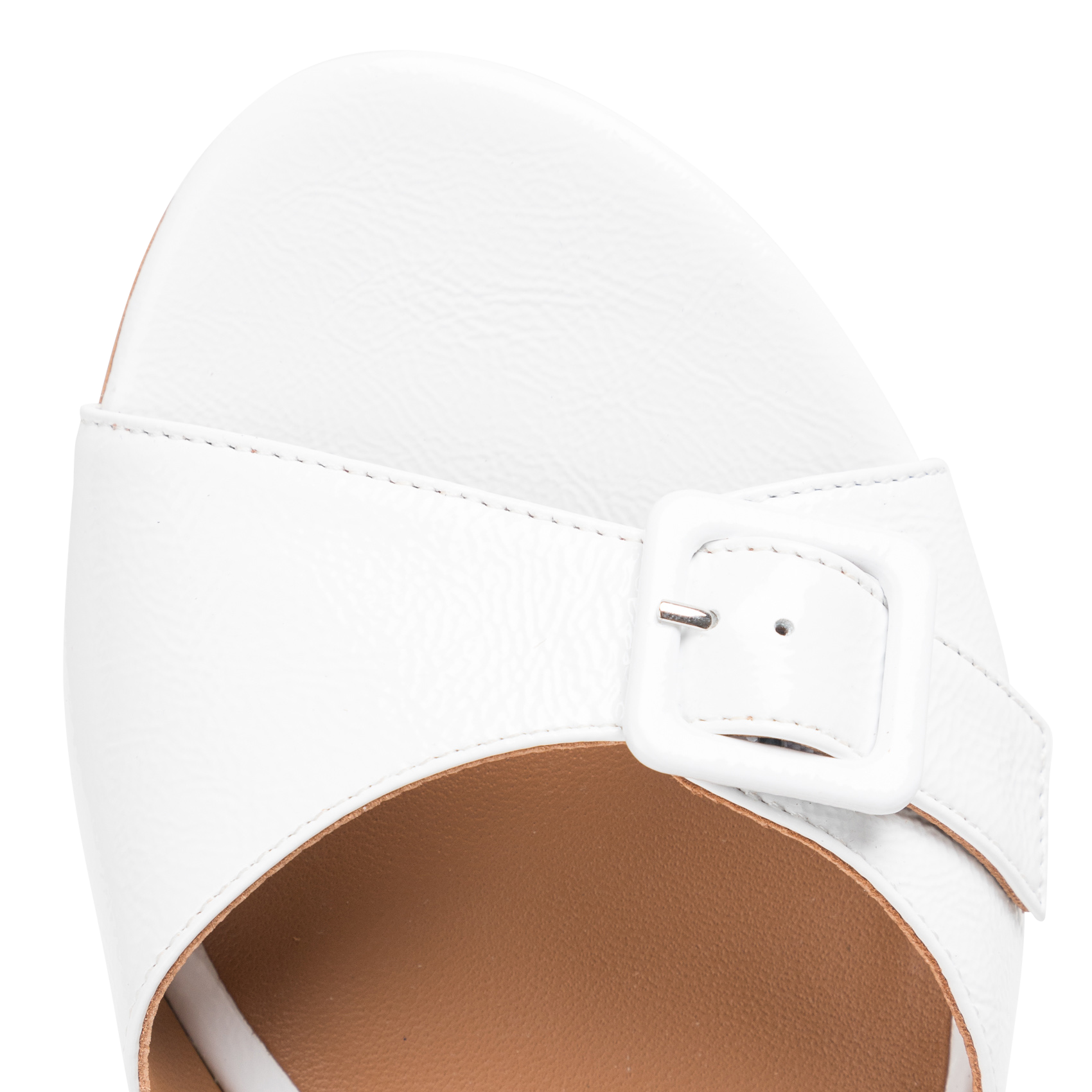 MAGGY - Sandales hautes en cuir vernis | Blanc