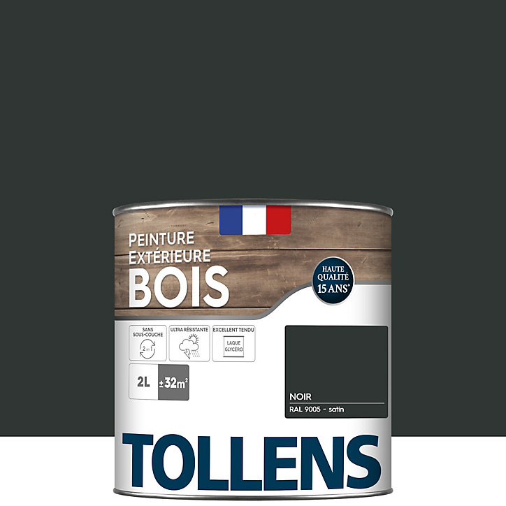 Peinture extérieure bois Tollens satin noir 2L