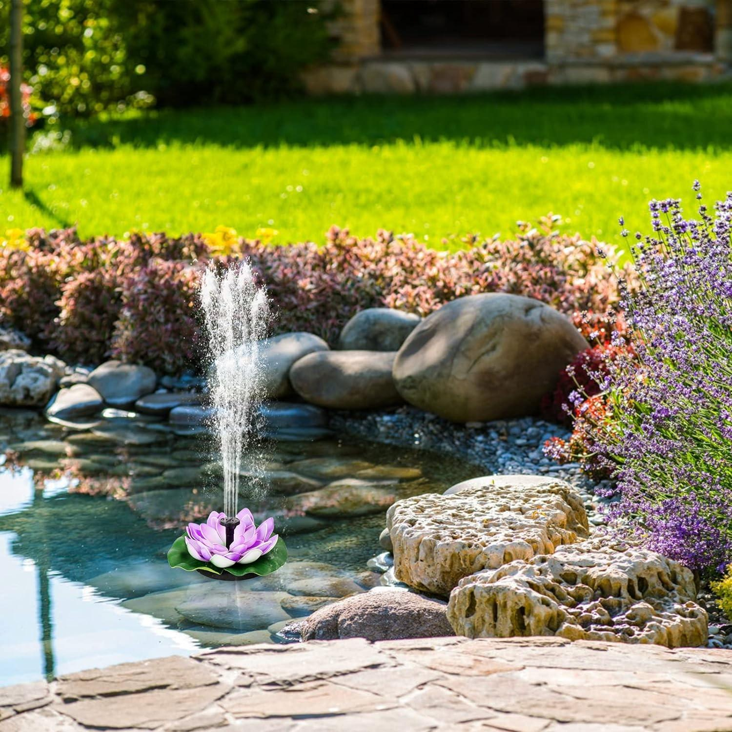 (Ø17.5cm) Schwimmende Solar Seerose Springbrunnen Deko Gartenteich Fontäne - Lila