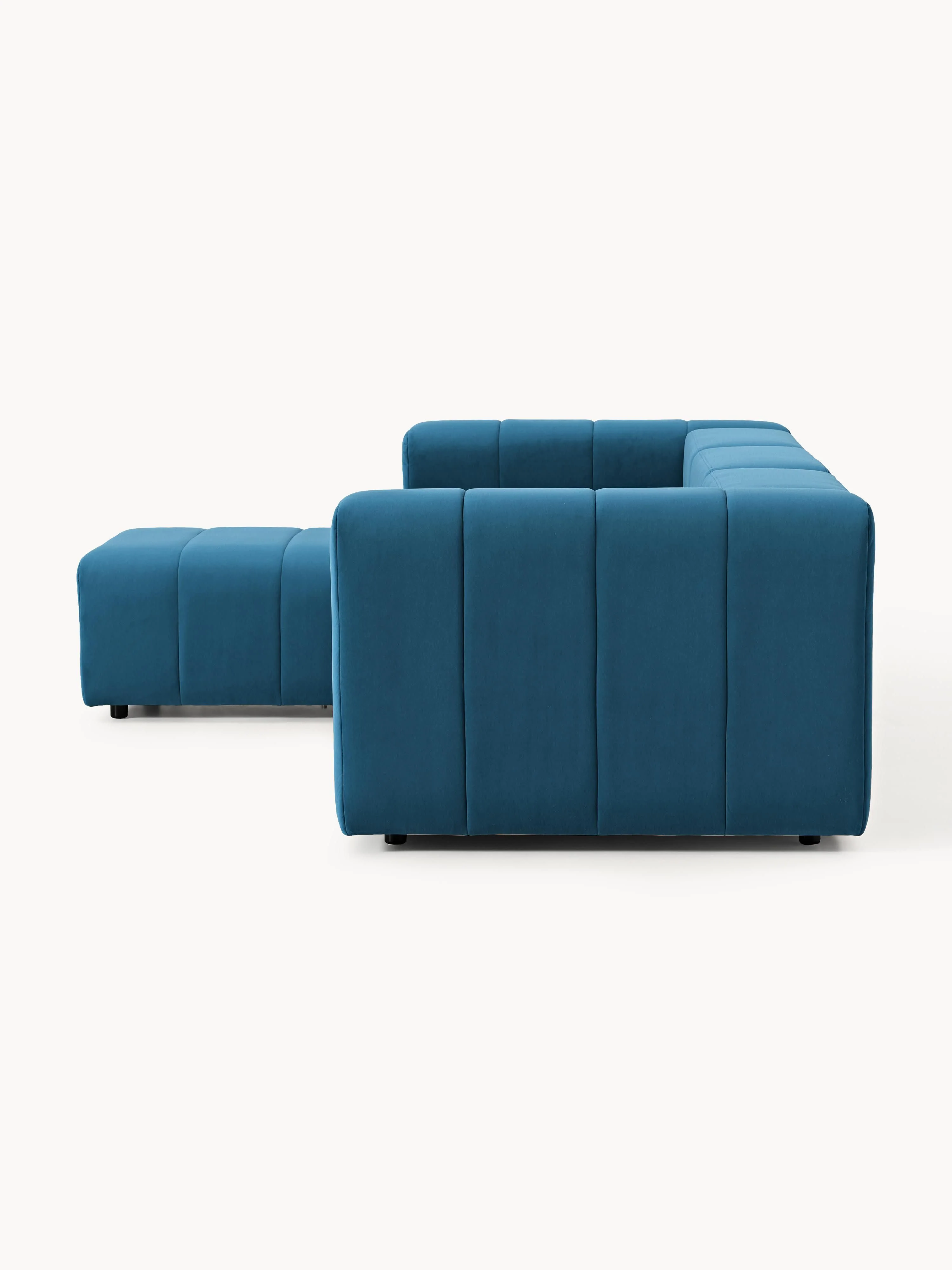 Fluwelen modulaire bank Lena (4-zits) met poef (links/rechts)