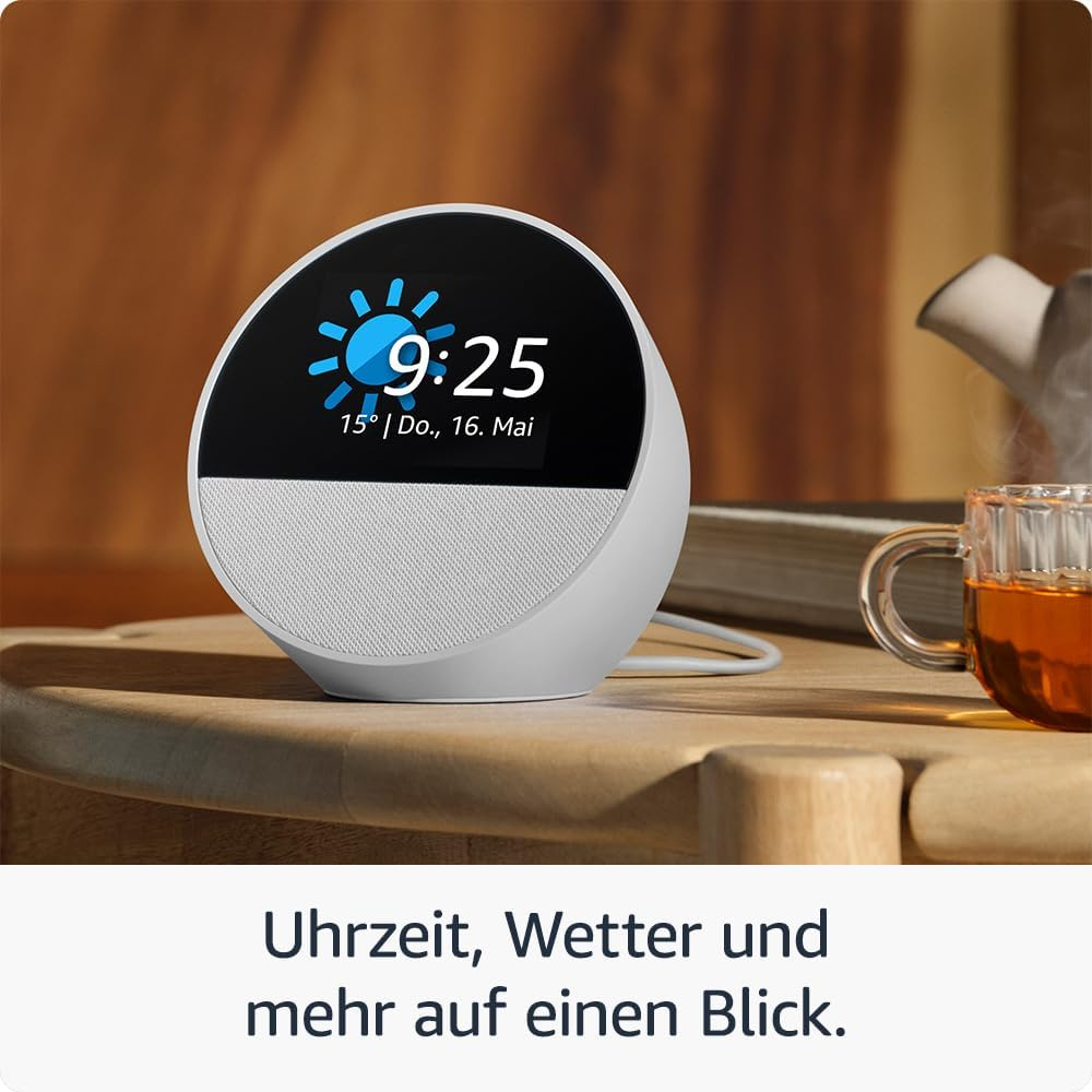 Echo Spot (2024) Smarter Wecker mit WLAN / Bluetooth und Sprachsteuerung via Amazon Alexa (B0C2RSK776) - Weiss