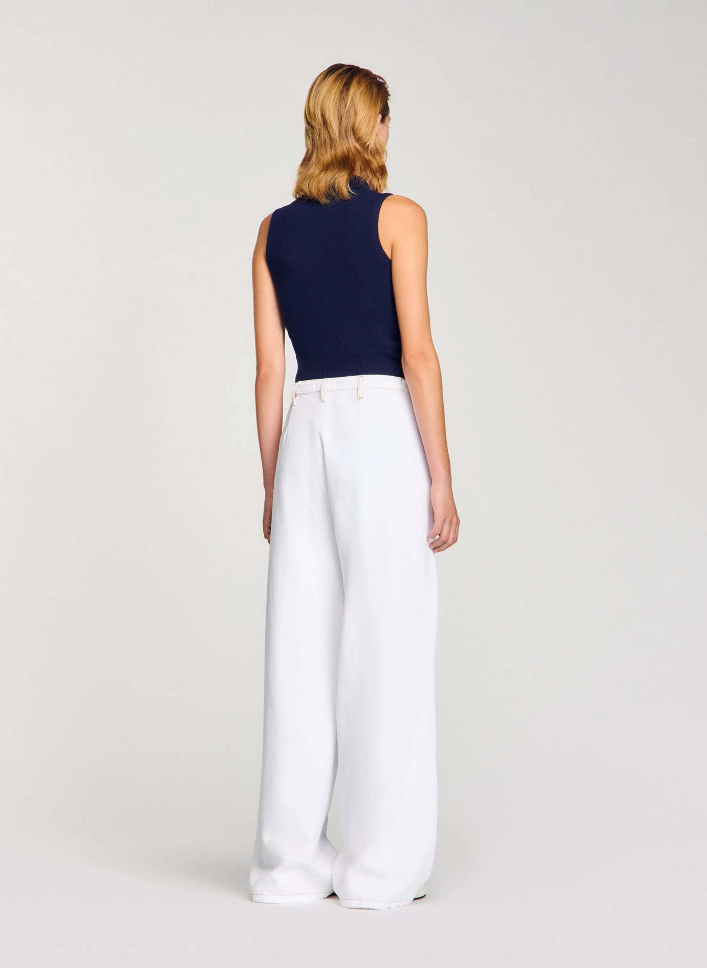 Jean large surpiqué en coton | Blanc