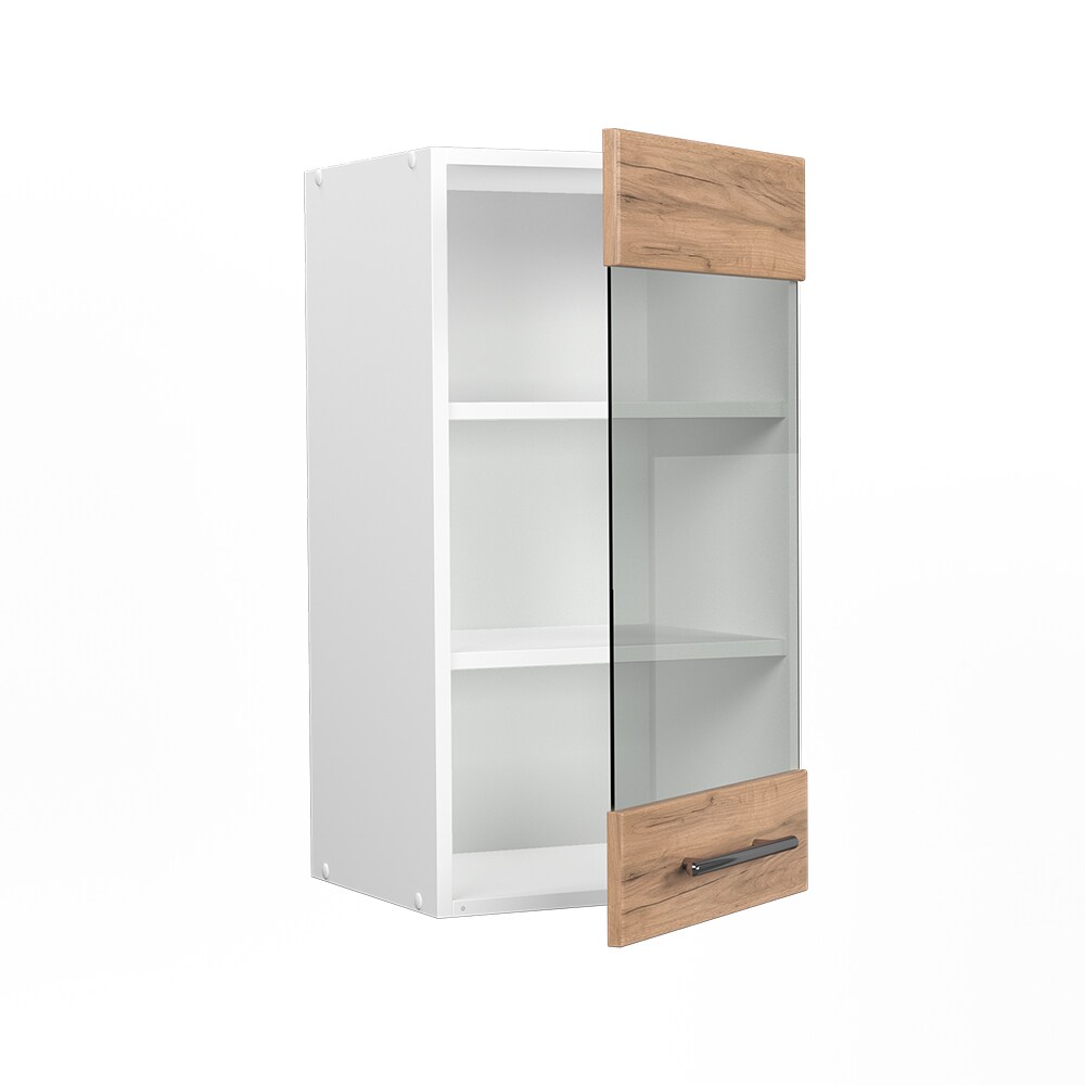 Vicco Hängeglasschrank Küchenschrank Küchenmöbel Fame-Line Weiß Eiche modern 40 cm Küche Einbauküche Hängeschrank Glasschrank Drehtür Einlegeboden Küchenzeile