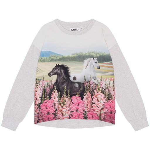 Molo Reniza Langærmet T-shirt, Meadow Horses, 128 cm