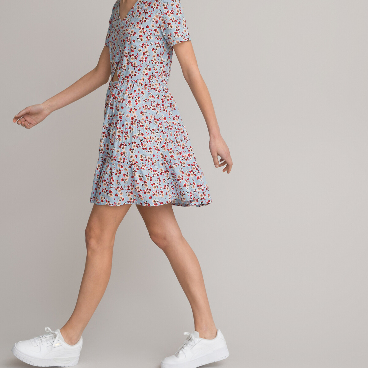 COLEÇÃO LA REDOUTE<br>Vestido fluido com mangas curtas e estampa floral