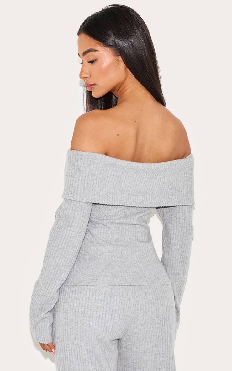 Gris Haut Long Bardot Côtelé Petite Taille