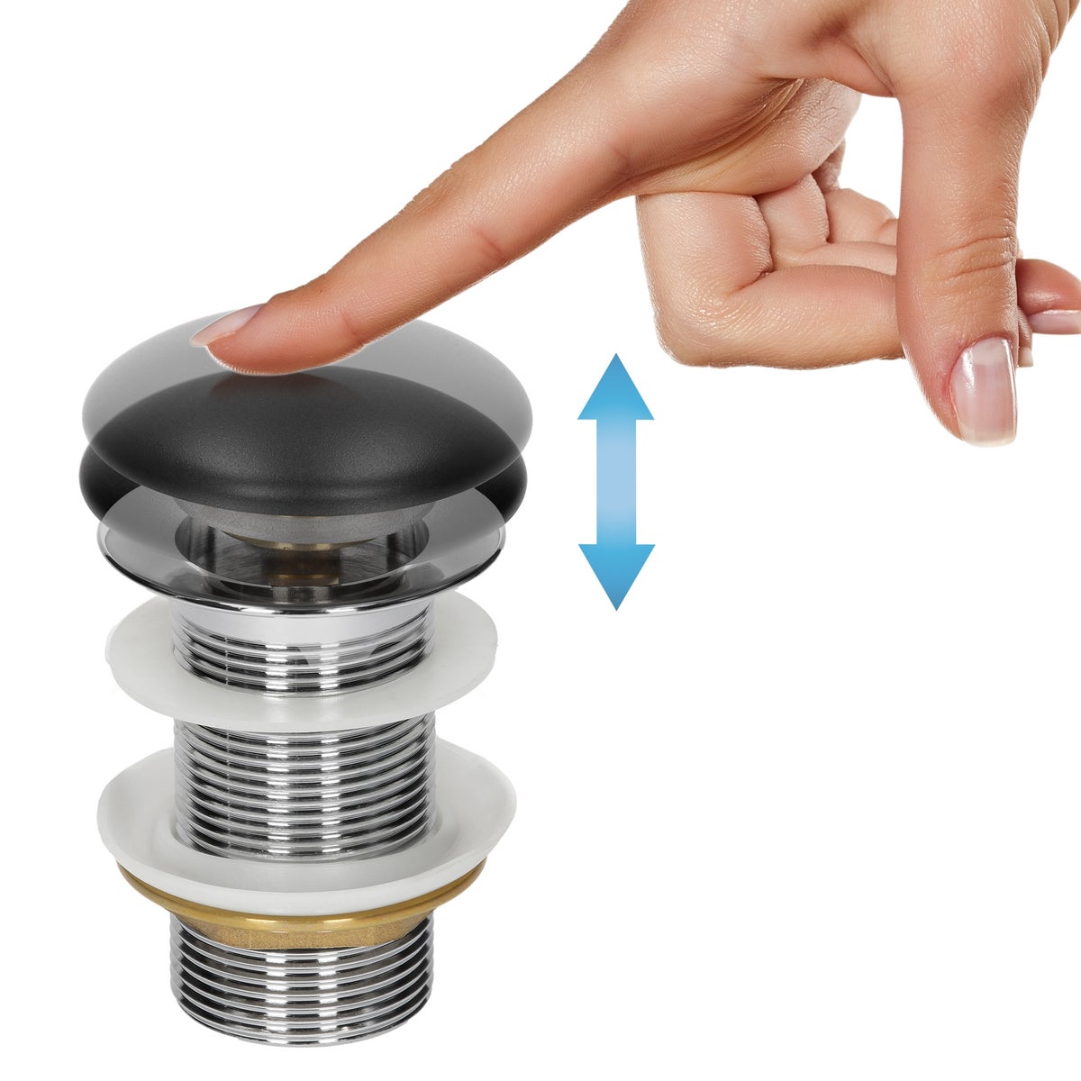 ML-Design Universele afvoerfitting voor wastafels en wastafelmeubels zonder overloop, keramische afdekking zwart roestvrij staal, 1 1/4 inch pop-upklep, afvoerklep afvoerfitting gootsteenstop met afdichtingen