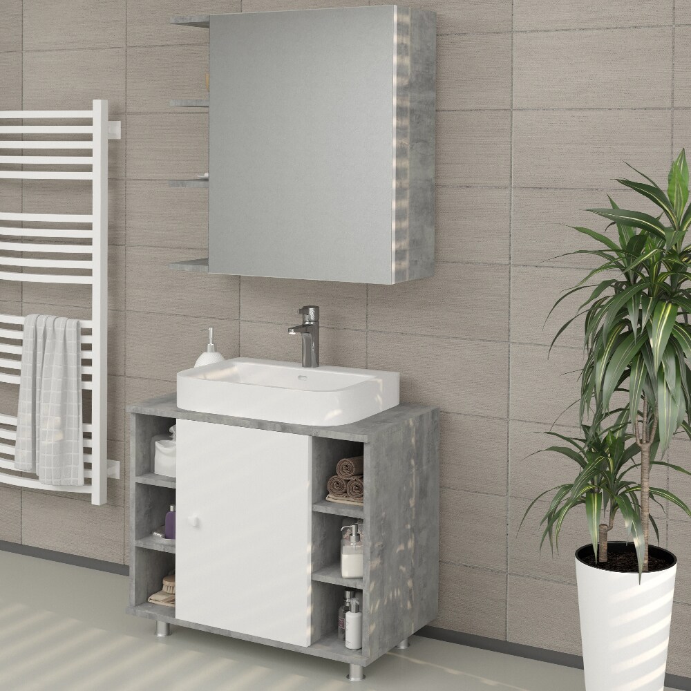 VICCO Badspiegel FYNN 62 x 64 cm Grau Beton - Spiegel Spiegelschrank Wandspiegel