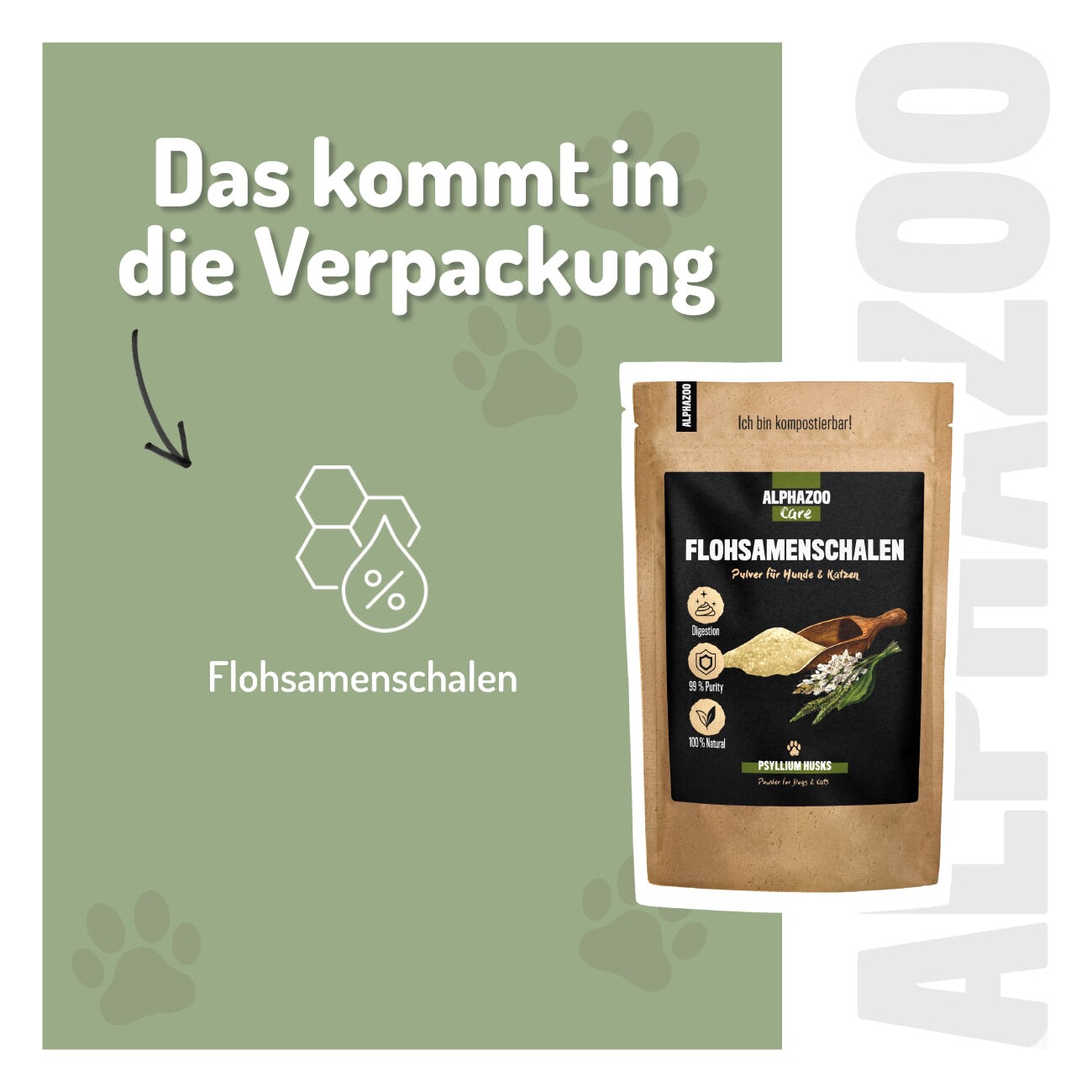 ALPHAZOO Flohsamenschalen gemahlen für Hunde und Katzen 300 g