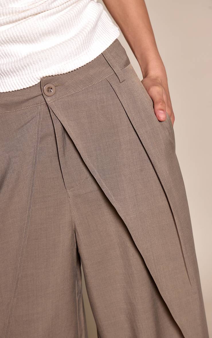 Kaki Pantalon Large À Jambes Évasées Avec Panneau Drapé Et Plis Tissés