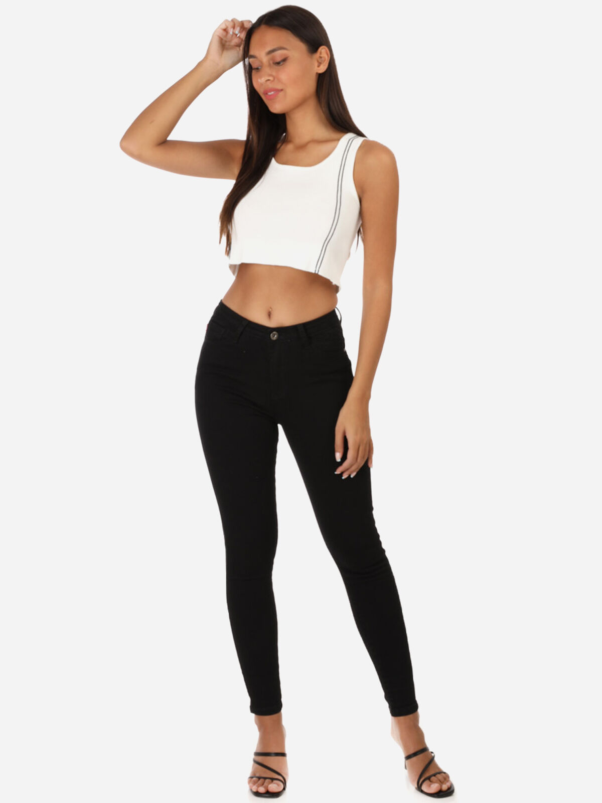 Crop top style brassière à bandes- Blanc