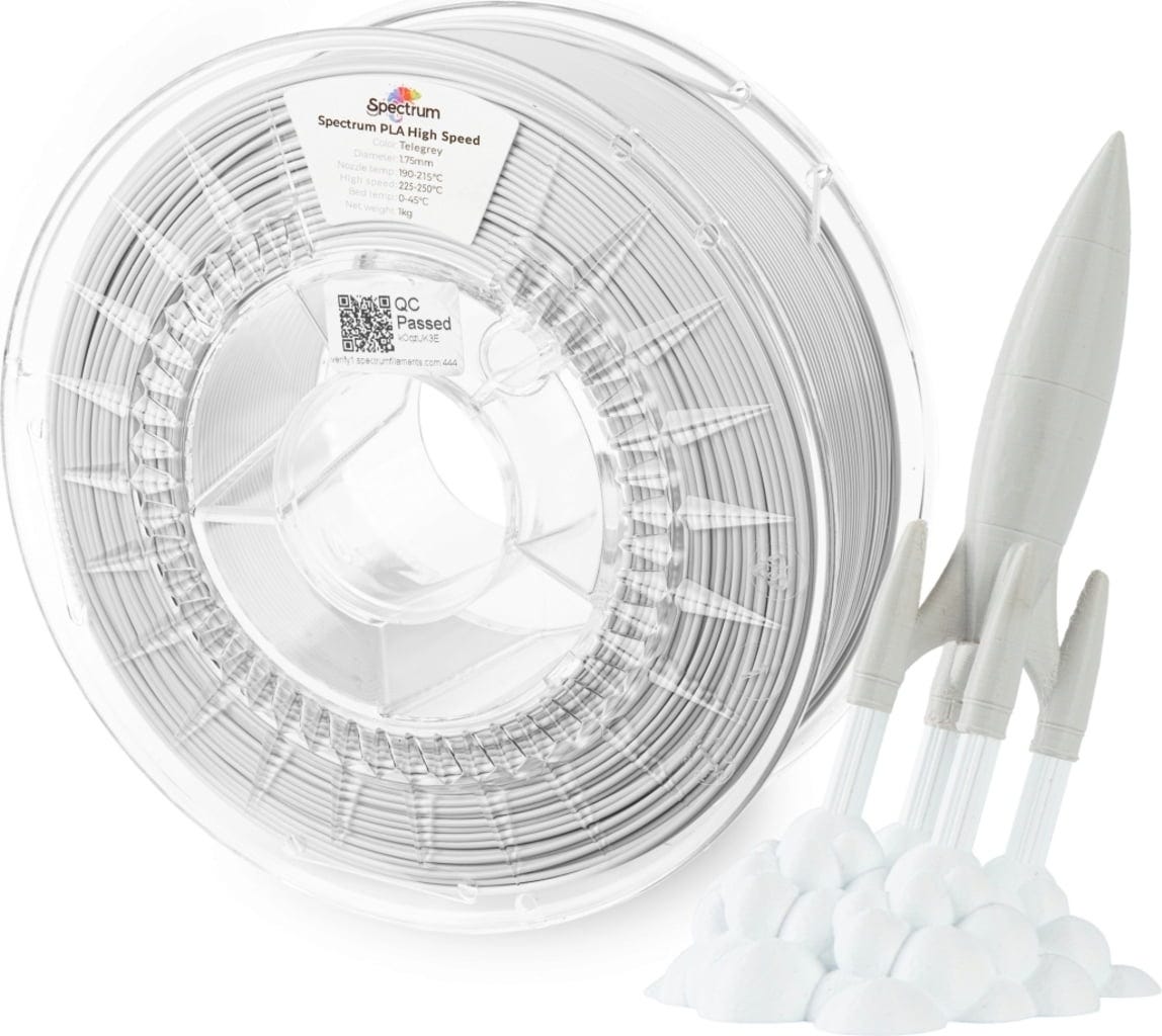 Spectrum  Premium PLA High Speed Telegrey, 1,75 mm / 1000 g    PLA Material speziell für den Hochgeschwindigkeitsdruck