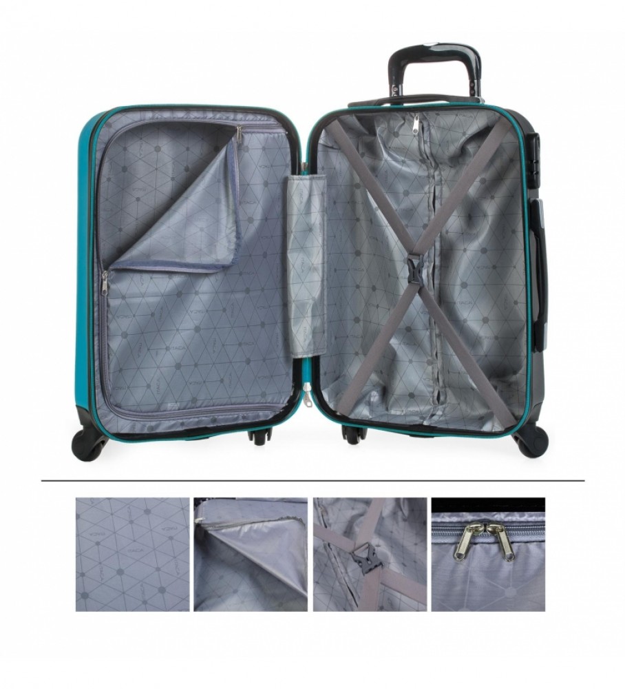 Mala de cabine rígida ITACA para viagens curtas, 4 rodas, modelo 71150, verde - 55x38x20cm -