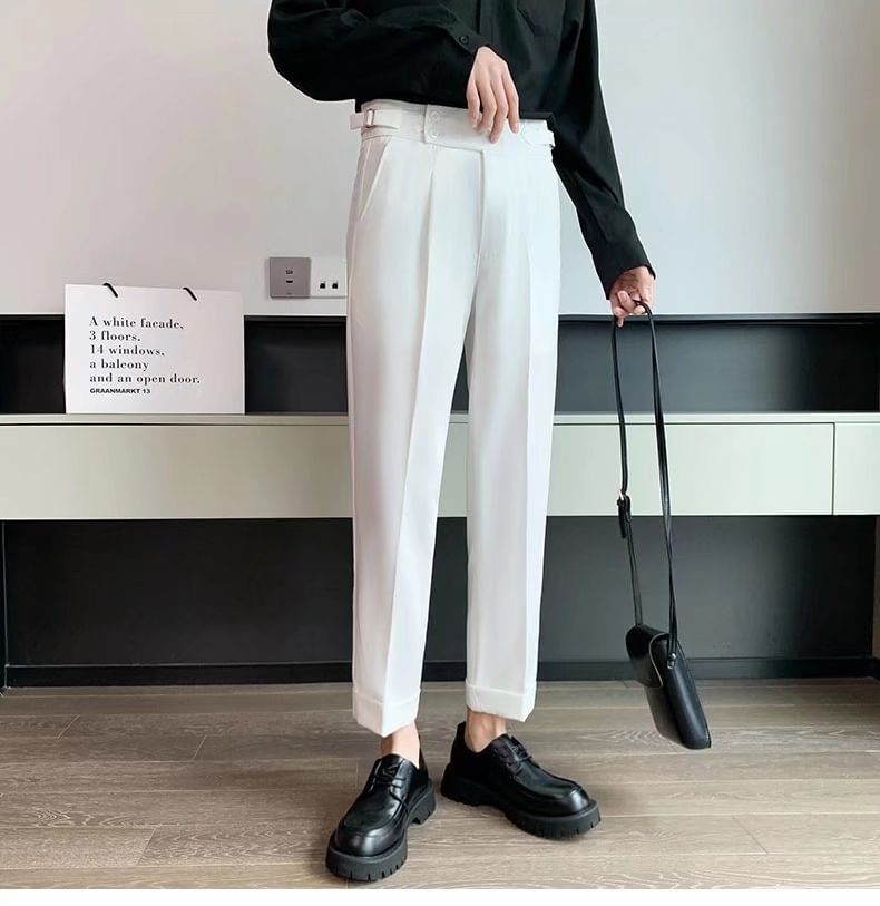 Craltuxe - Mid Rise Plain Crop Straight Leg Dress Pants