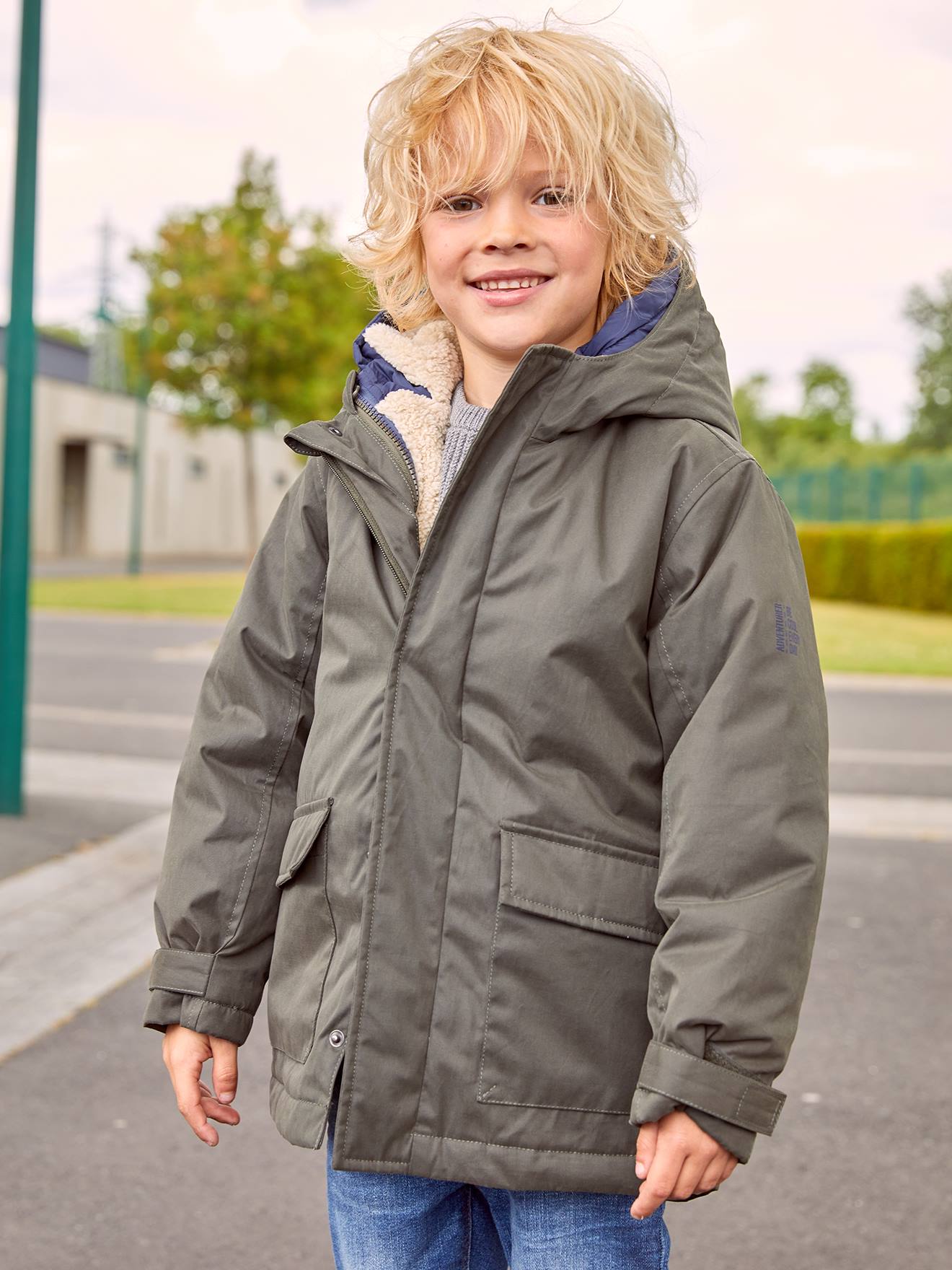 Parka 3 em 1 com jaqueta removível, infantil, azul escuro