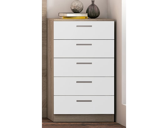 PEGANE - Chiffonnier, meuble de rangement coloris chêne cambrian, bla...