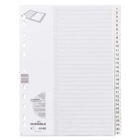 Durable 616002 Register mit geprägtenr Taben, 1-31, weiß