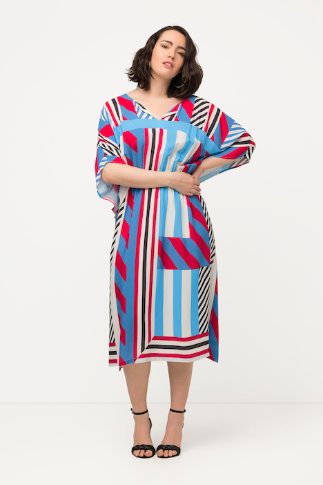 Midikleid, grafisch, Oversized, Rundhals, Halbarm