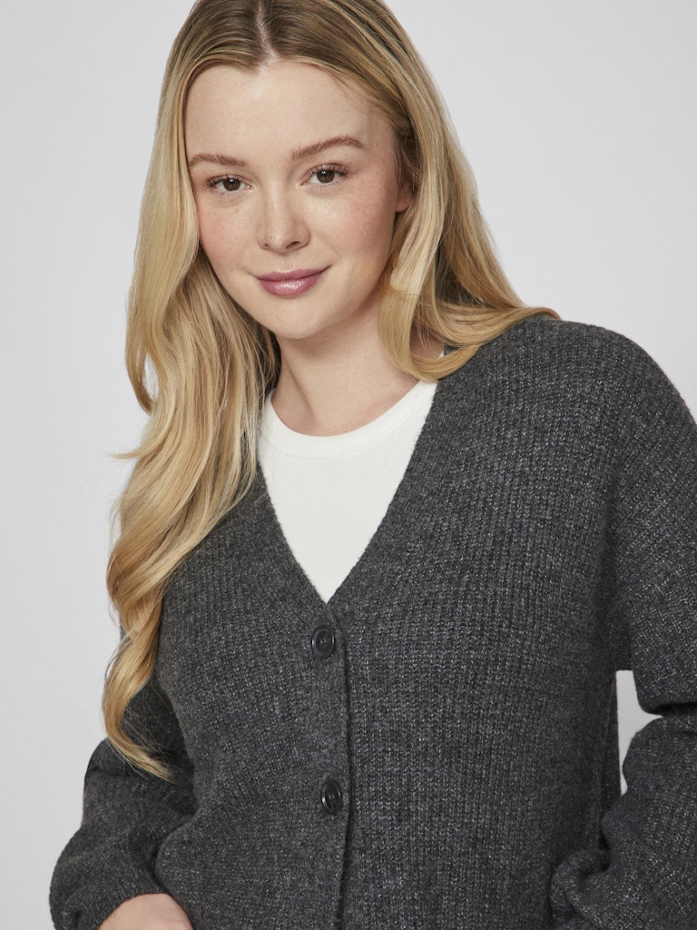 Vila  VIKIMMIS V-NECK L/S strik cardigan - Dark Grey Melange