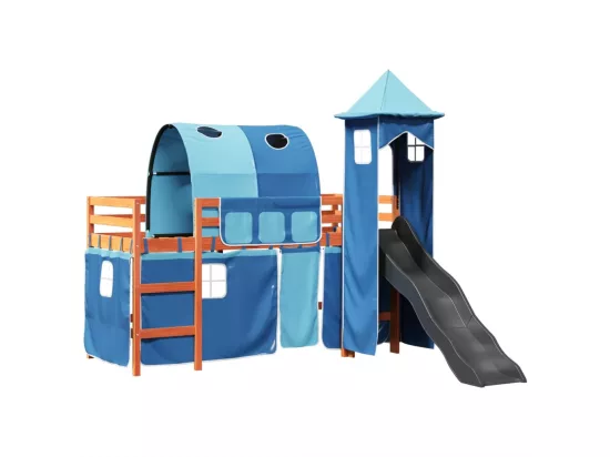 Lit mezzanine enfants avec tour bleu 80x200cm bois pin massif