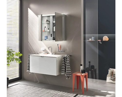 Emco Flat 2 spiegelkast, 80 x 11,3 x 71,1 cm, aluminiumkleurig, 2-deurs, LED, IP20