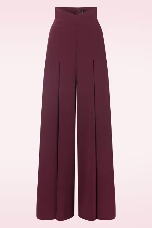 Vixen Wide leg suspender pantalon in wijnrood