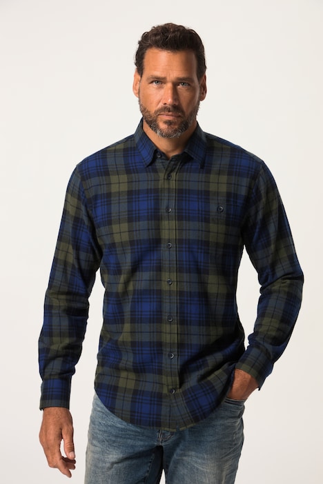 Karohemd, Langarm, Flanell, Buttondown-Kragen, Modern Fit, bis  8XL