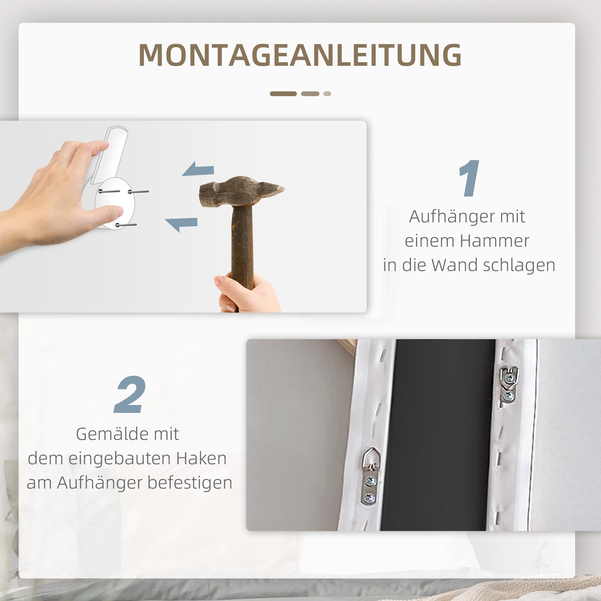 HOMCOM Zweigeteiltes Wandbild mit Kieferholzrahmen grau 120L x 120B x 2,8H cm