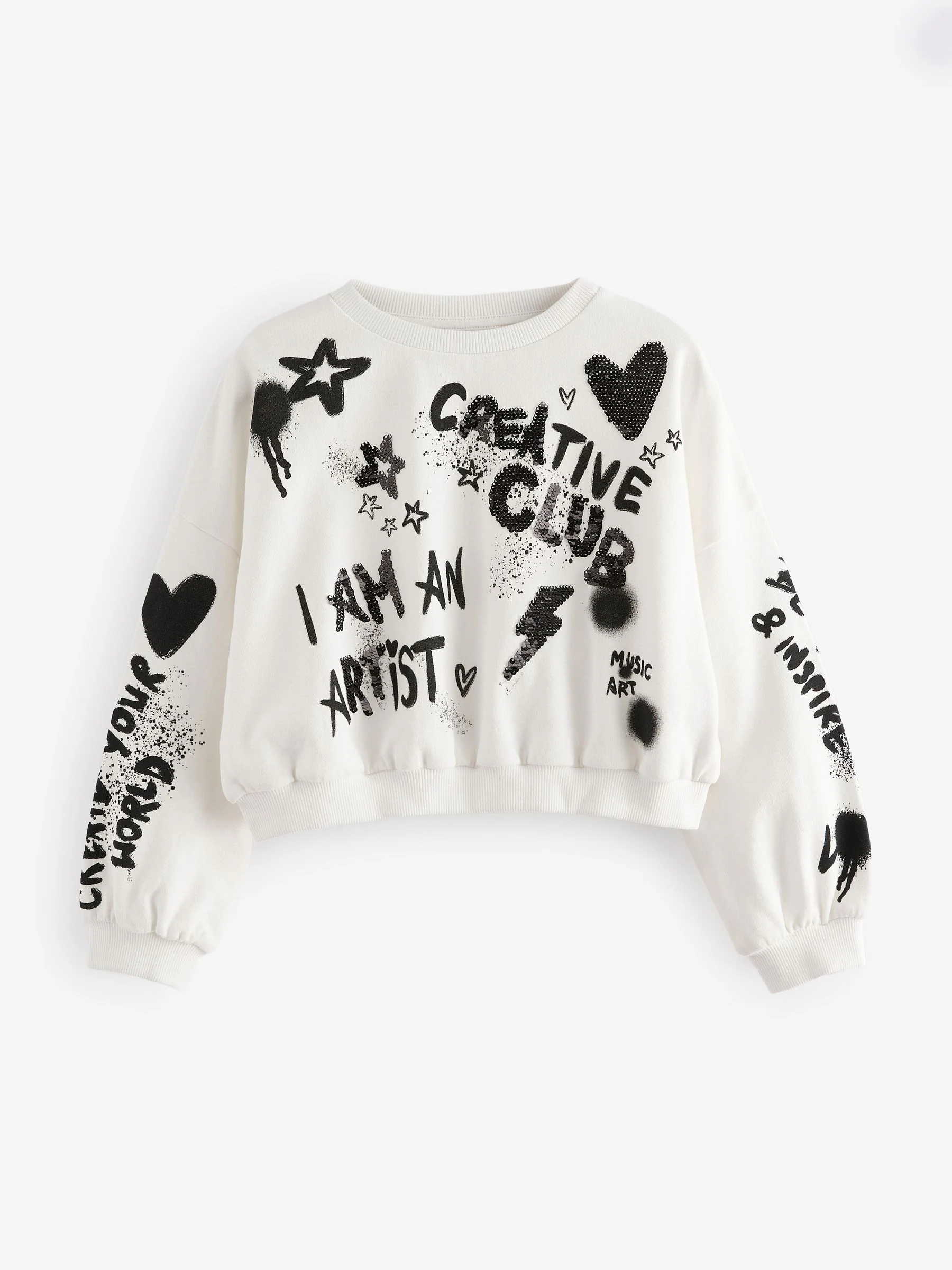 Ecru - Pailletten graffiti 100% katoenen Sweatshirt (3-16jr)