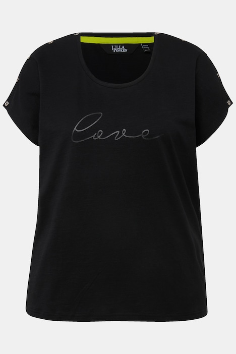 T-Shirt, Love, Knöpfe, Oversized, Rundhals, Halbarm
